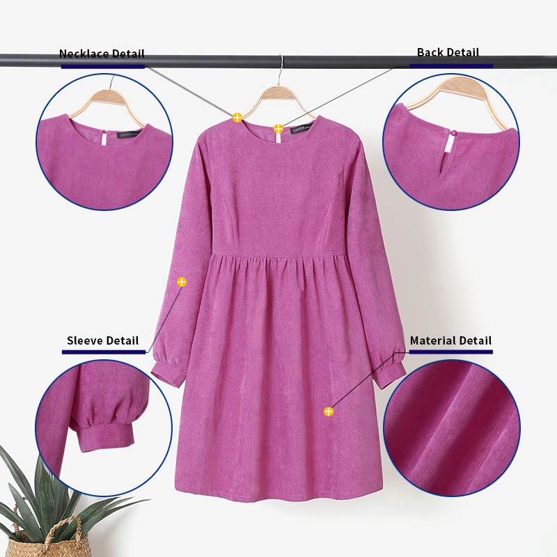 Đầm chữ A mini ZANZEA tay dài cổ tròn màu trơn thời trang phong cách châu Âu cho nữ