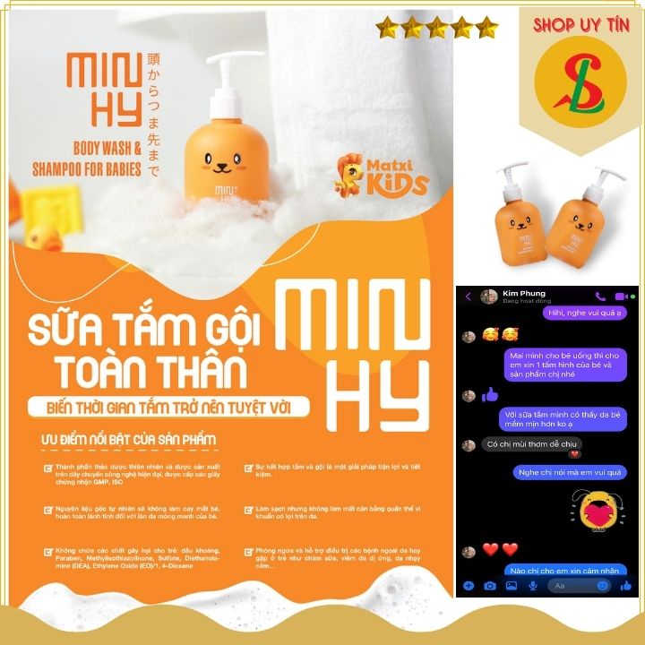 Sữa tắm gội cho bé, dầu gội thảo dược MINHY, sữa tắm gội toàn thân làm mềm da và không cay mắt bé 250ml NPP Songliemshop