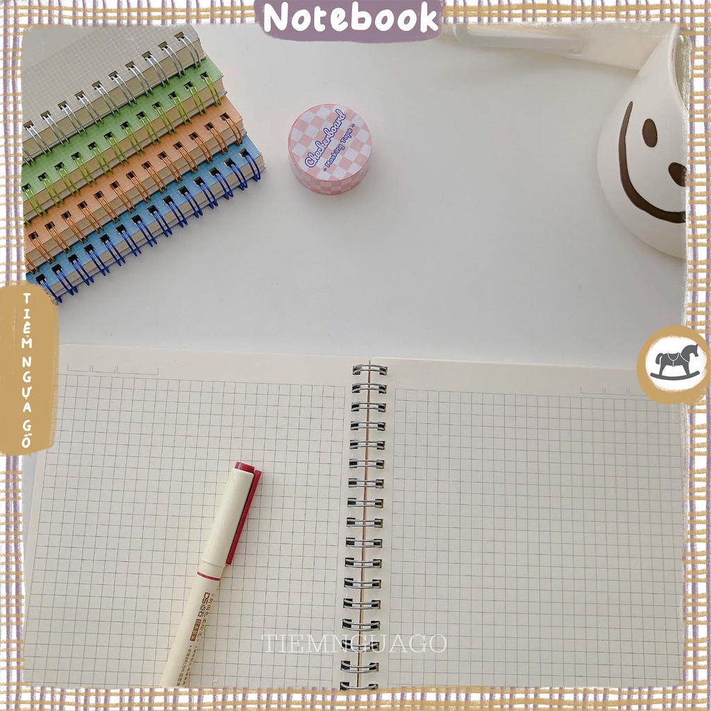 Sổ Lò Xo A5 Ruột Caro Màu Pastel 120 trang Giấy 100 gsm - Sổ tay ghi chép Klong - Tiệm Ngựa Gỗ