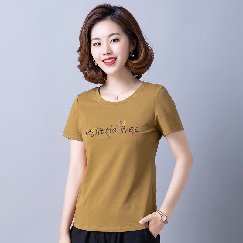 Áo Thun Cotton Tay Ngắn Dáng Ôm Thời Trang Mùa Hè Mới Cho Phụ Nữ Trung Niên 2021 40-50 Tuổi