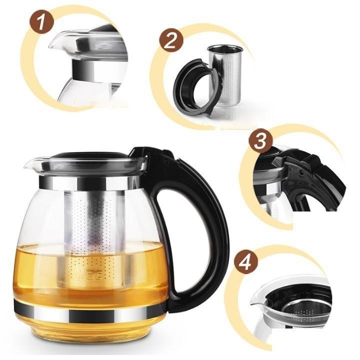 Bình Lọc Trà Thủy Tinh 1300ml Sang Trọng - CÓ LỖ LỌC TRÀ INOX - BÌNH PHA TRÀ CHẾ CAFE TIỆN LỢI 2in1