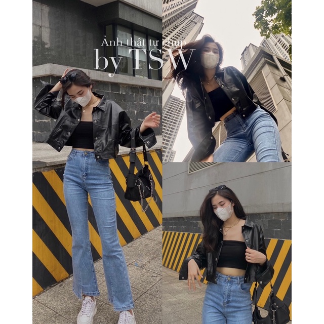Áo khoác da dáng croptop ( Ảnh thật )
