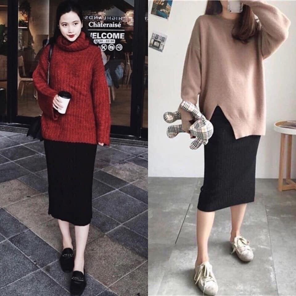 CHÂN VÁY LEN TĂM MIDI DÁNG DÀI - CHÂN VÁY XẺ TÀ ULZZANG