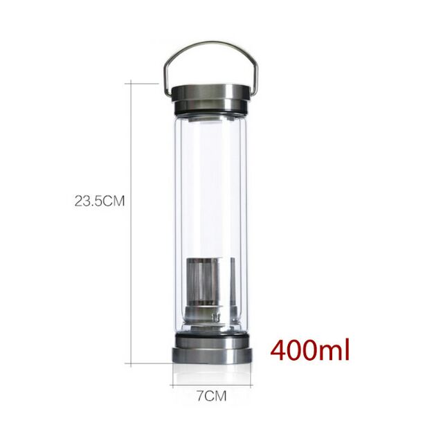 Bình giữ nhiệt thủy tinh pha trà cà phê 2 đầu bằng inox cao cấp  304 có quai xách  loại 400ml