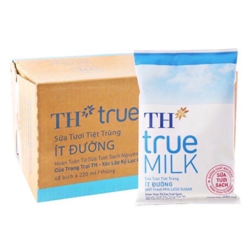 thùng sữa tươi TH true Milk ít đường 220ml-*48 bịch( date mới)