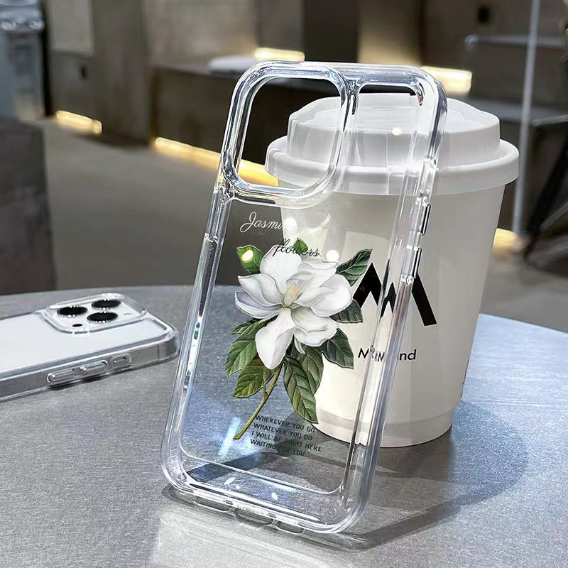 Ốp Điện Thoại Trong Suốt Hình Hoa Nhài Không Gian Cho iphone 11 13 7 8 Plus 12 13Pro Max X XS Max 7 8 SE 2020