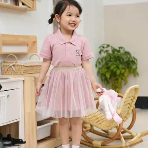 Áo thun polo YODY cho bé chất liệu cotton, cá sấu co giãn 4 chiều, thêu hình gấu APK5028