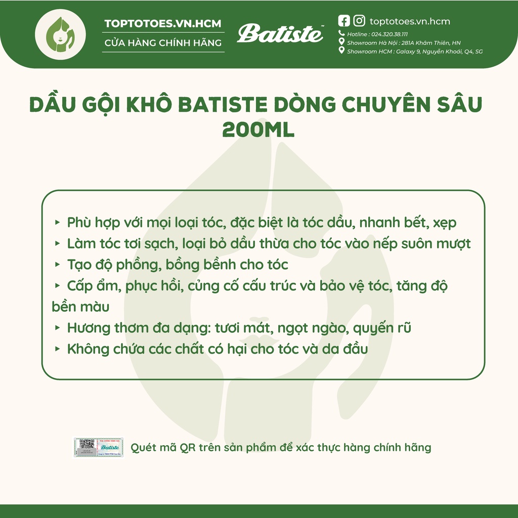 Dầu gội khô Batiste Dry Shampoo dòng chuyên sâu giải quyết mọi vấn đề về tóc 200ml [NHẬP KHẨU CHÍNH HÃNG 100%]