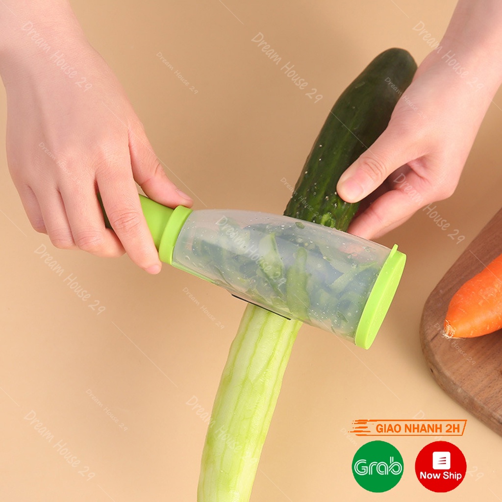 Dao nạo rau củ gọt hoa quả đa năng 3 trong 1 có hộp chứa vỏ thông minh nhiều màu kích thước 20cm x 5.5cm