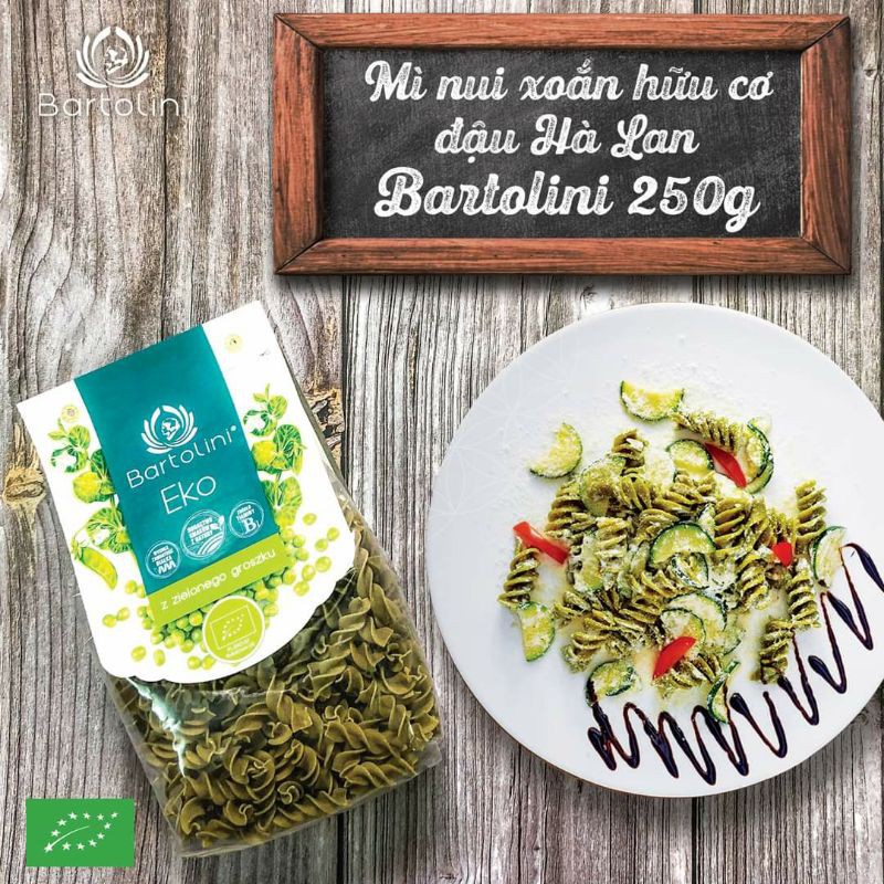 Mì nui xoắn Fusilli Đậu Hà Lan hữu cơ Bartolini 250g