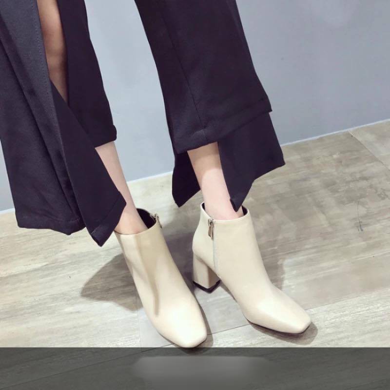 Bốt da khóa cạnh gót vuông 7p