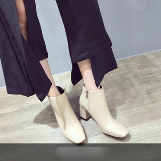 Bốt da khóa cạnh gót vuông 7p