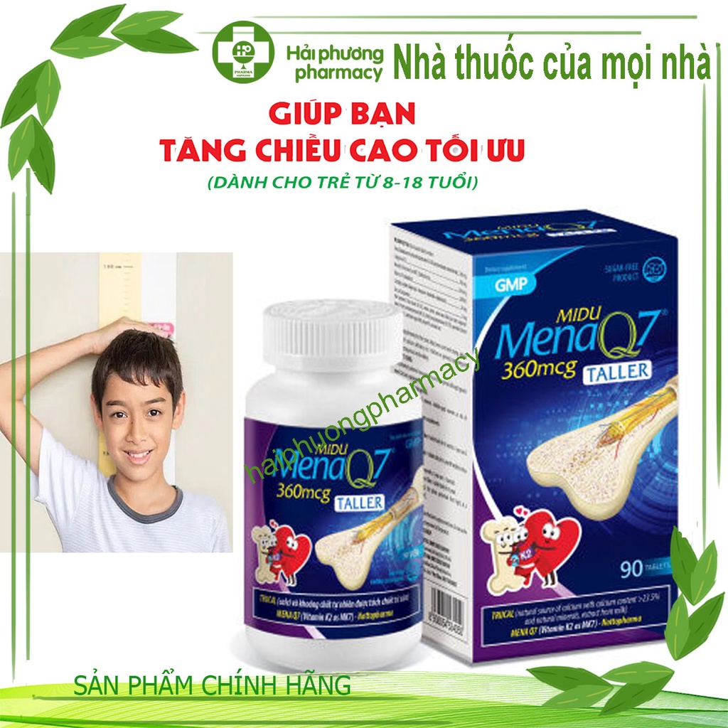 Midu MenaQ7 360mcg - tăng chiều cao tuổi tiền dậy thì và dậy thì, trẻ còi xương 90 viên