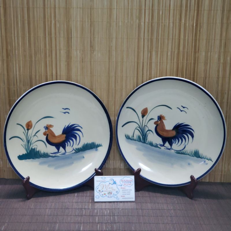 🥰Set 2 Dĩa Đại 25cm Gốm Đá Xưa Cao Cấp 😋 Họa Tiết 🐓CON GÀ TRỐNG 🐓💥