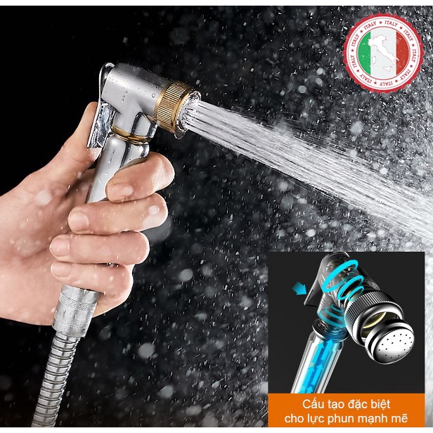 Bộ xịt nhà vệ sinh Phòng tắm Cao cấp mạ Vàng ITALIA Đầu xịt + Dây xịt + Giá đỡ