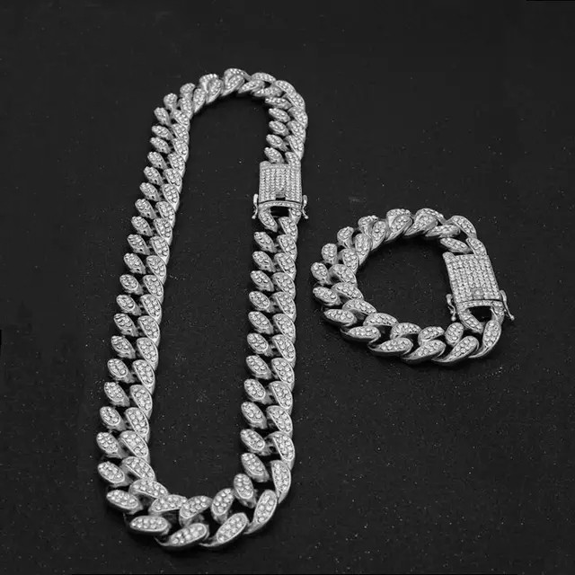 Vòng Tay Dây Xích Đính Đá Pha Lê Phong Cách Hip hop 12.5mm