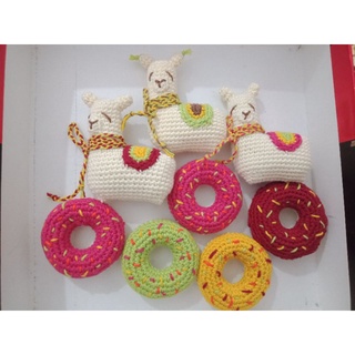 Móc khoá bánh donut, alpaca bằng len