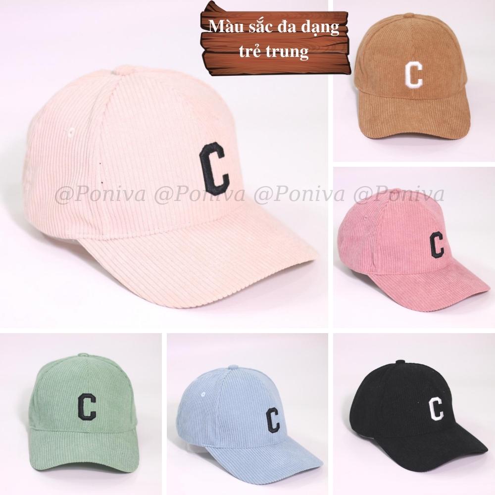 Mũ lưỡi trai ❤️ Nón kết thêu chữ C chất vải nhung tăm form unisex C001 phong cách Ulzzang Thời trang PONIVA siêu hot