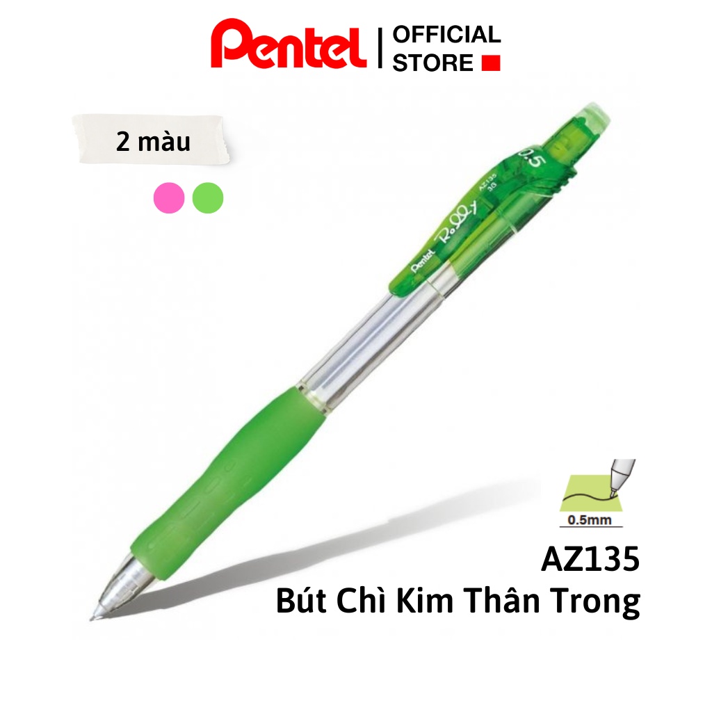 Bút Chì Kim Pentel Rolly AZ135 Ngòi 0.5mm | Cán Cầm Cao Su Tiện Lợi | Thiết Kế Đẹp Lạ
