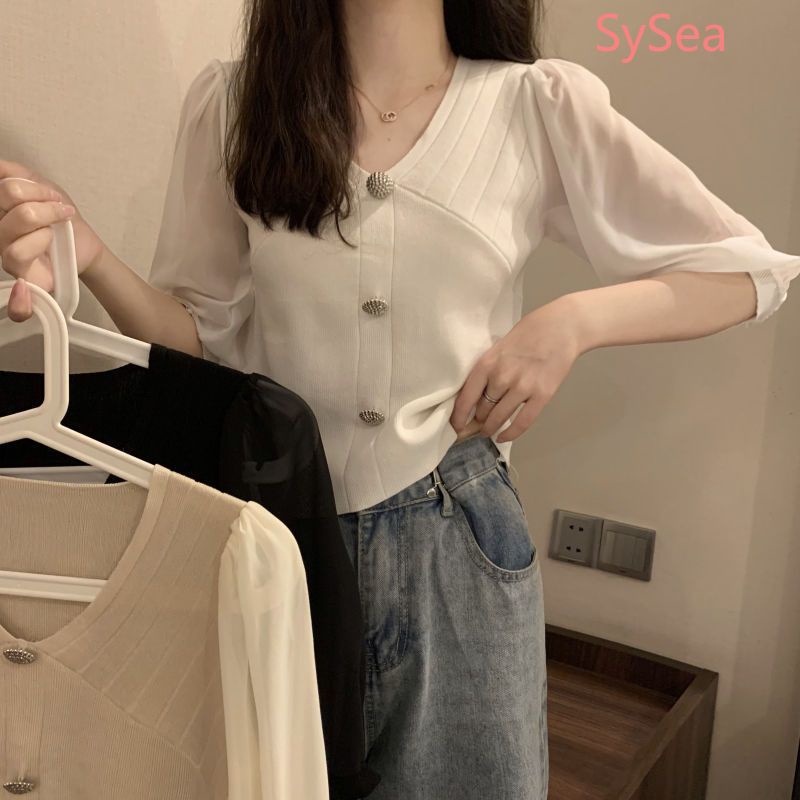 Áo Dệt Kim Phối Ren Thời Trang Mùa Hè Pháp Cho Nữ