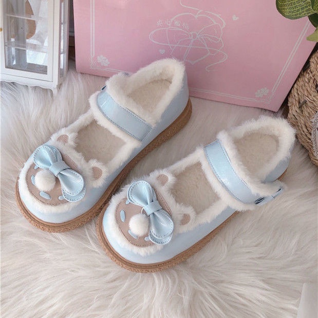 Giày da đính nơ phong cách Lolita nữ tính