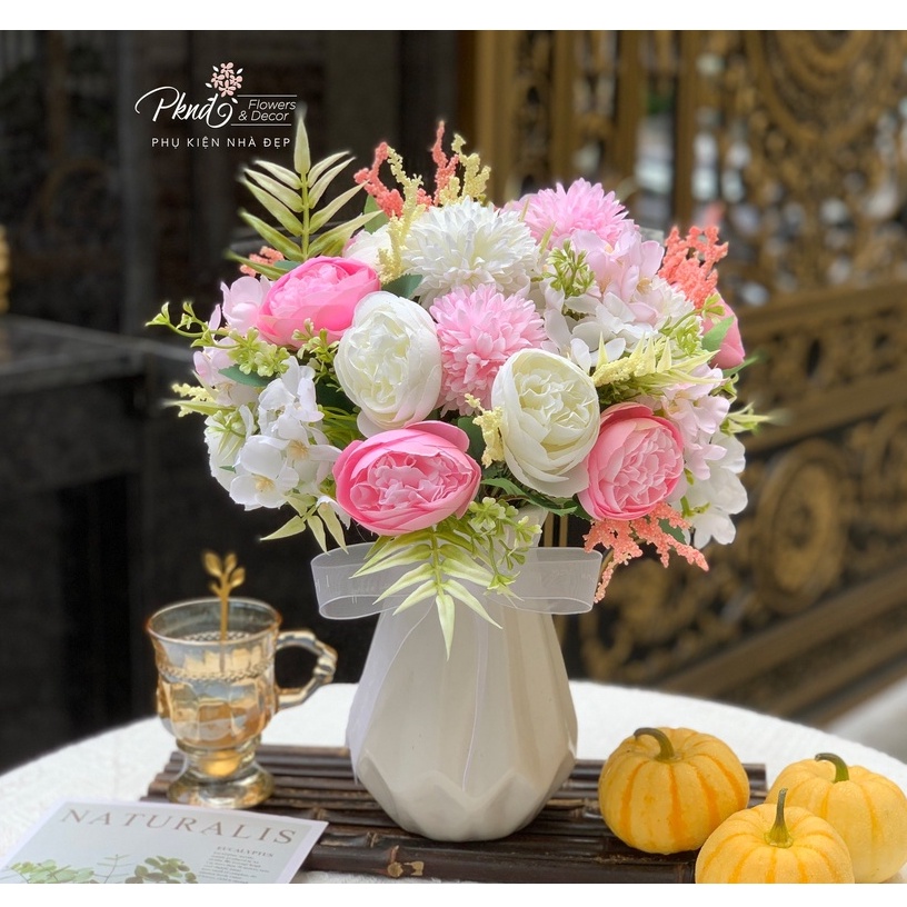 Bình hoa giả chất lụa trang trí nội thất cao cấp PKND FLOWERS & DECOR PKSH123