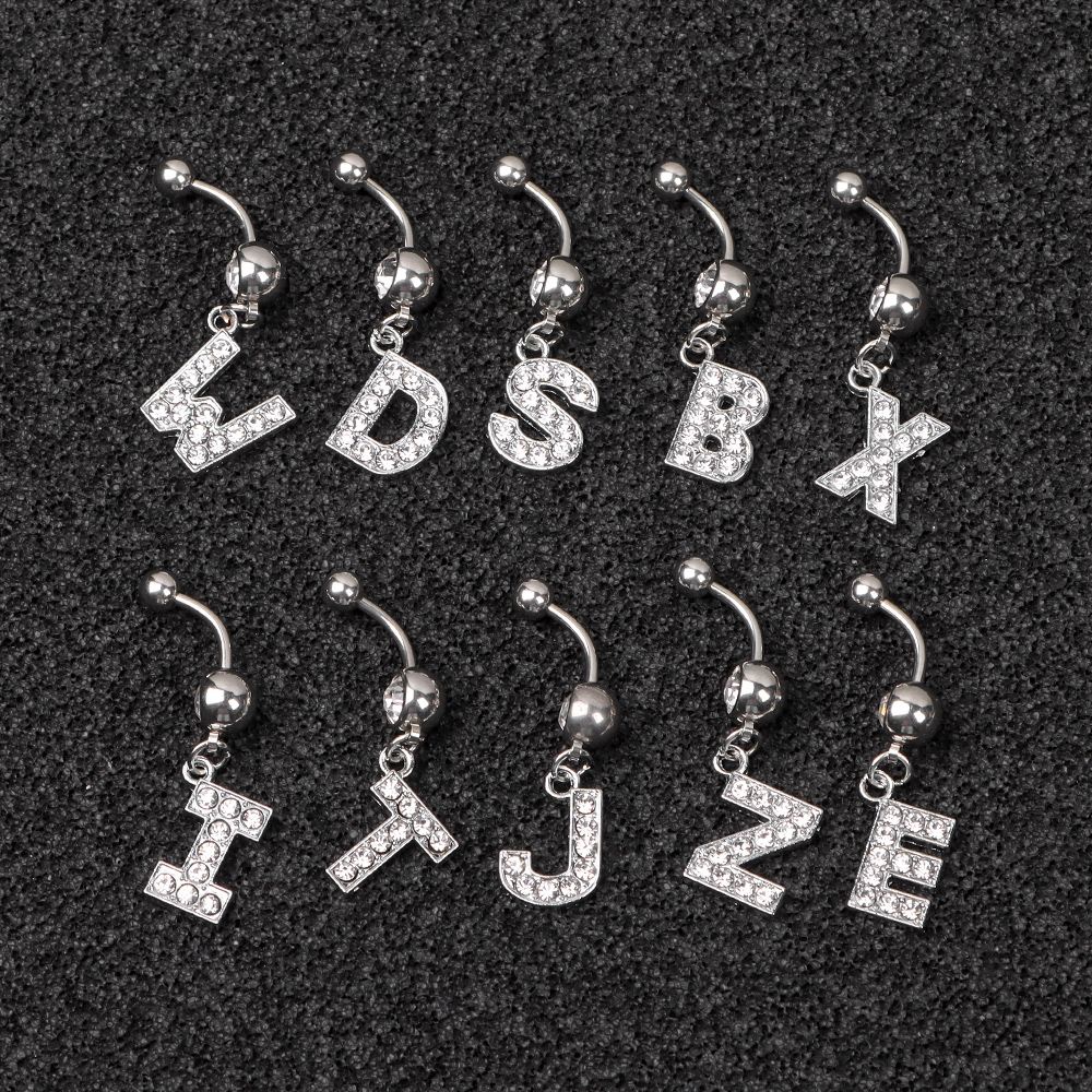 Khuyên rốn bằng thép không gỉ hình 26 kí tự chữ cái thời trang tùy chọn