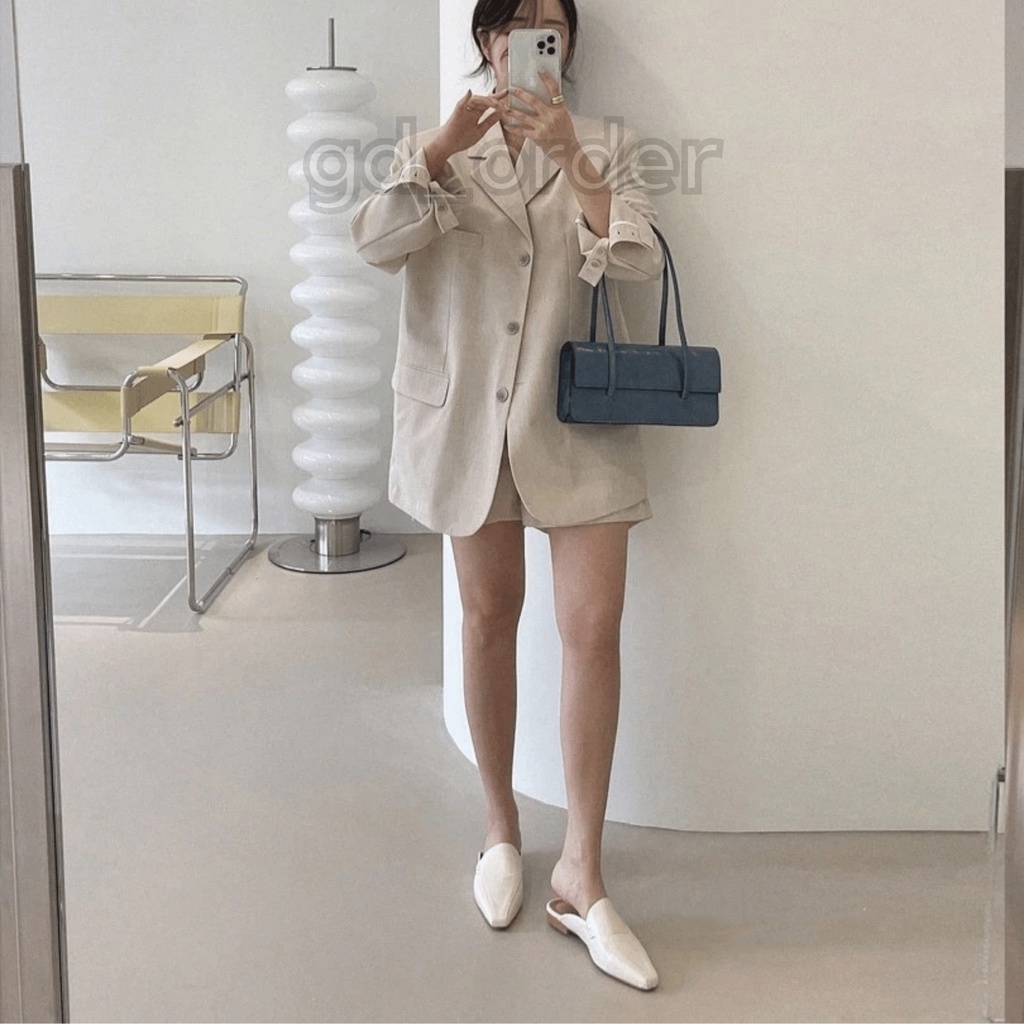 B57|Set bộ vest thanh lịch áo blazer dài tay, quần short ngắn màu xanh, be, đen gd_order