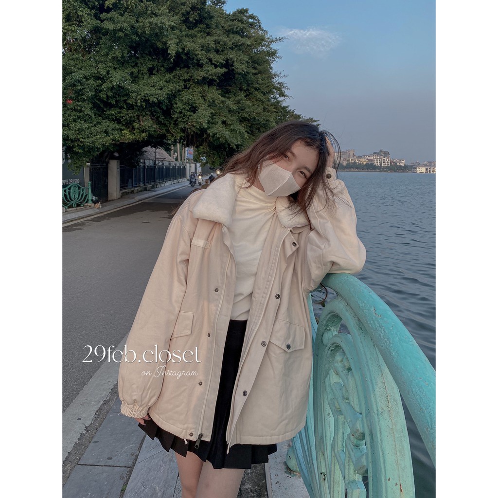 [Ảnh thật/Video] Áo khoác kaki trần bông cổ lông tháo rời- 29feb.closet - Hàng mới về