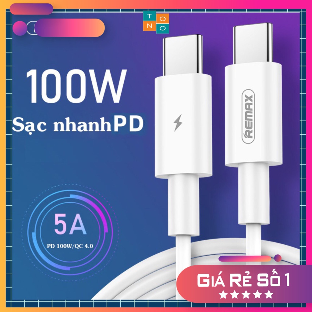 Cáp sạc nhanh 100W 2 đầu type C - Dây sạc nhanh thông minh Max 100W Remax RC 175C | Bảo Hành chính hãng 12 tháng