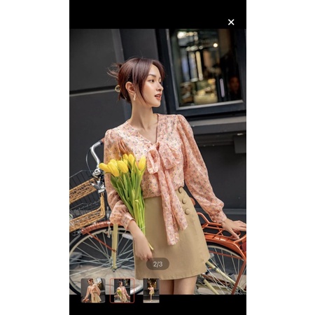 Áo hoa nơ cổ tay dài OLV Hana Tie Top
