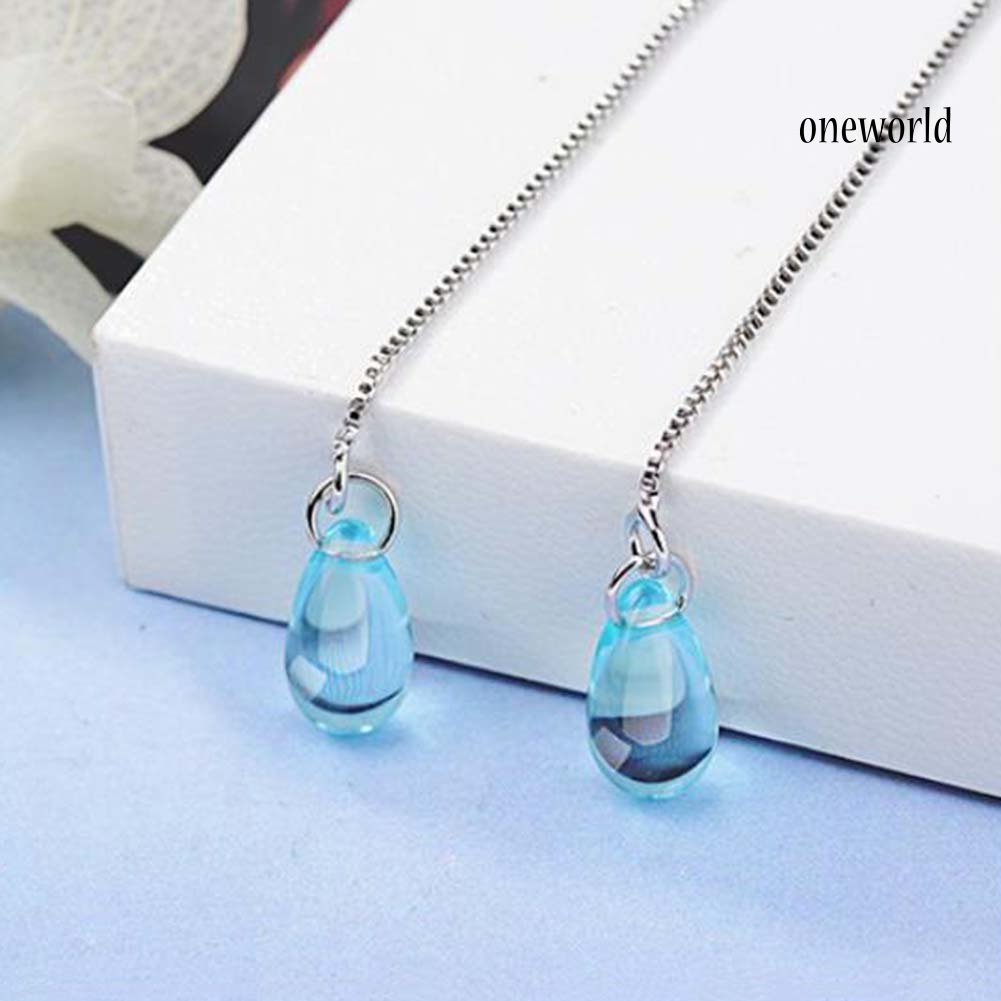 Bông Tai Dáng Dài Đính Đá Sapphire Nhân Tạo Hình Giọt Nước Thời Trang Cho Nữ