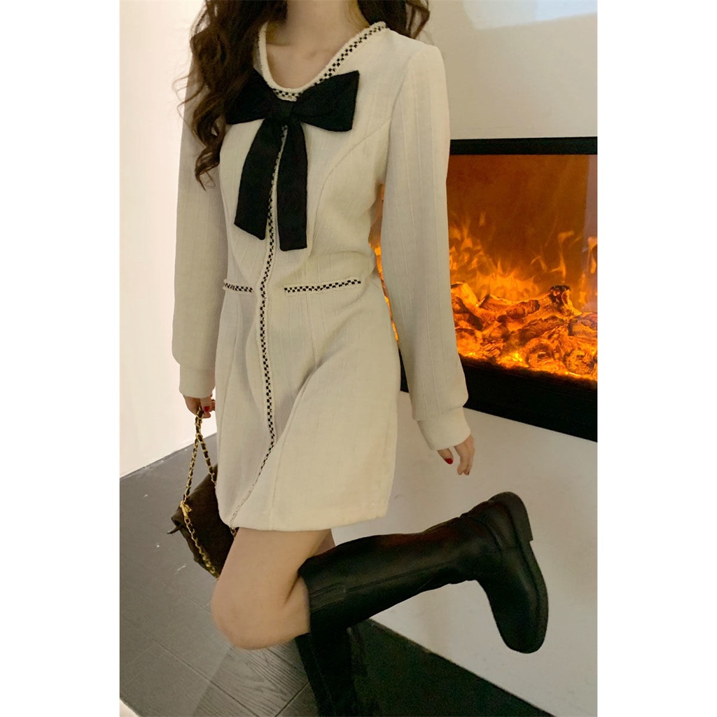 Đầm nữ lưng cao thắt nơ thời trang thu đông mới 2021