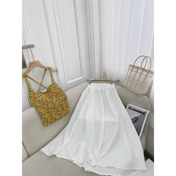 Set áo crop hoa cv midi