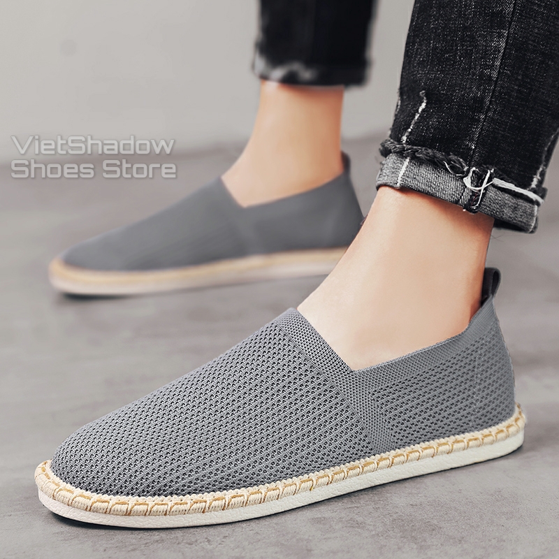 Slip on nam - Giày lười vải nam 2020 - Vải dệt kim tạo hình 3D, 4 màu (đen), (xám), (xanh) và (trắng) - Mã 2931