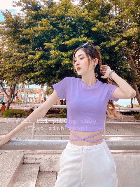 Áo croptop cột dây eo tay ngắn | BigBuy360 - bigbuy360.vn