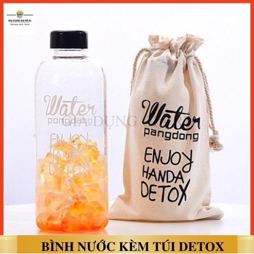 Bình Nước Nhựa DETOX 1000ml Có Túi Đựng Quai Đeo