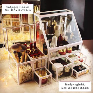[BLACK&WHITE] Tủ đựng mỹ phẩm + ngăn kéo + tủ đựng cọ kèm khay son