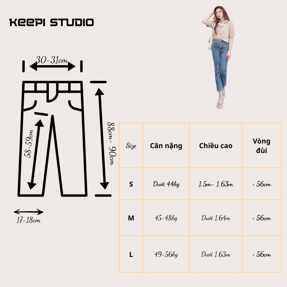 Quần Ống Suông Ghi Đá Cao Cấp KEEPI Quần Jeans Nữ Lưng Cao Ống Đứng