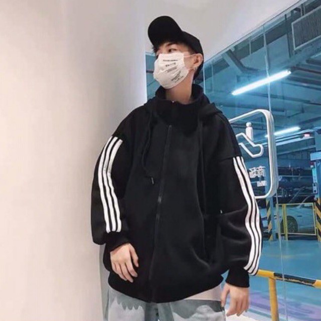 Áo khoác nỉ cổ cao có mũ phong cách ulzzang