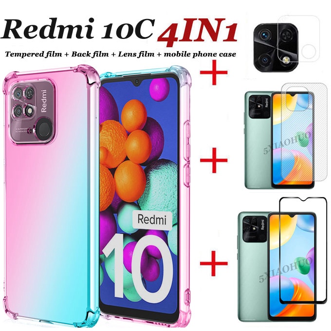 Ốp Điện Thoại Dạng Kính Cường Lực 4 Trong 1 Màu gradient + Miếng Dán Cường Lực Bảo Vệ Camera Cho Xiaomi Redmi 10C Note 11 11S 11Pro