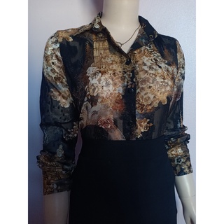 Áo sơ mi nữ tơ lụa họa tiết A 4132 đủ size 40-90kg ( ảnh thật)