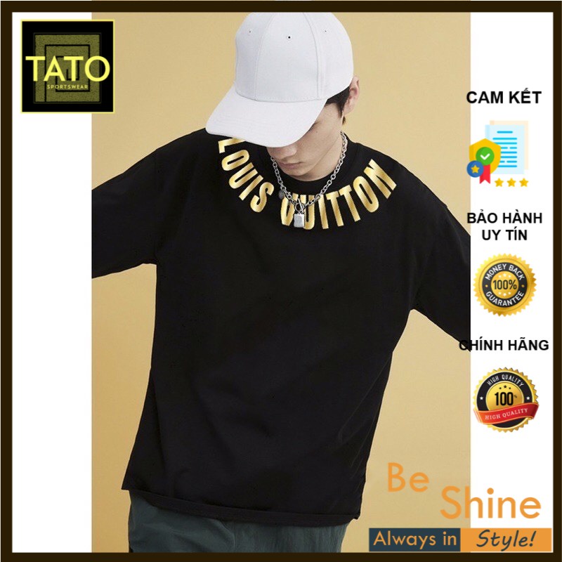 Áo Thun Tay Lỡ LV In Nhũ Vàng Độc Đáo , Áo Phông Unisex Form Rộng Chất Cotton