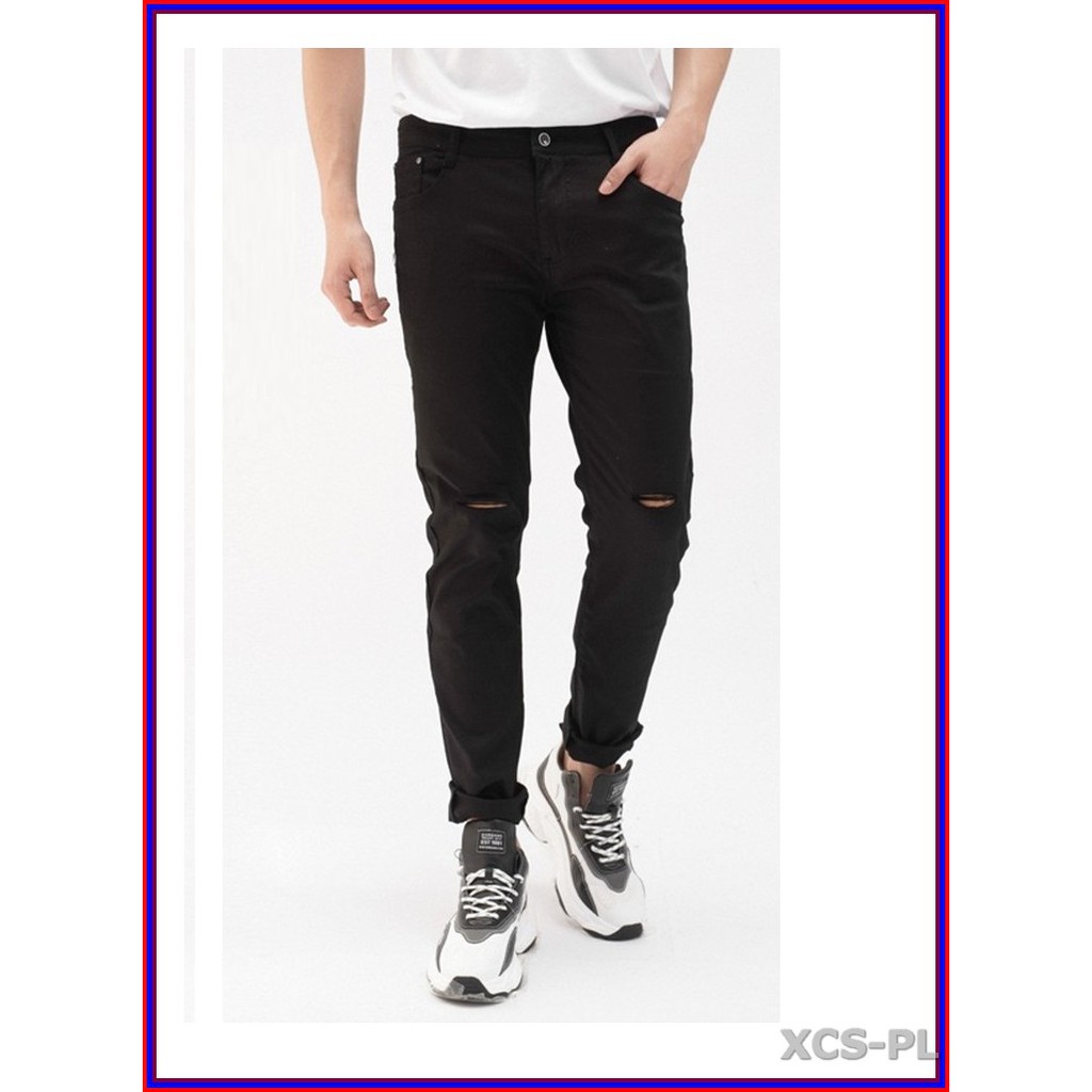 Quần jean nam cao cấp ĐEN RÁCH GỐI siêu đẹp không xù lông, không ra màu, chất giãn tốt rrgoi3-1.136