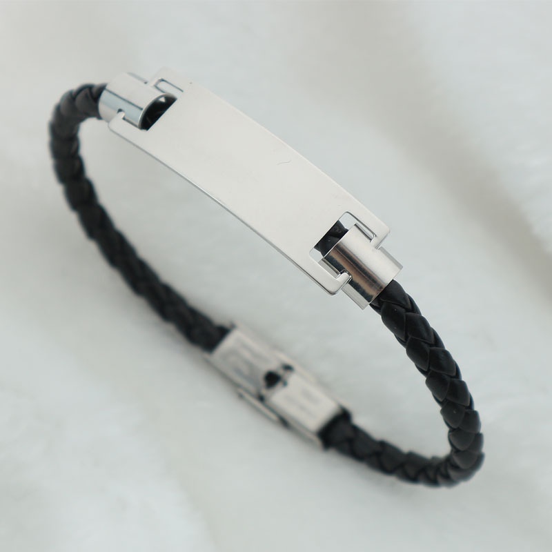 ECGIFT BR078 Cặp đôi tình bạn Dây đeo khắc da phối hợp bằng thép không gỉ cá nhân Quà tặng cho nam nữ