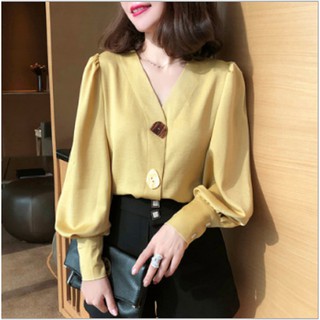 Áo sơ mi nữ cổ V tay bồng