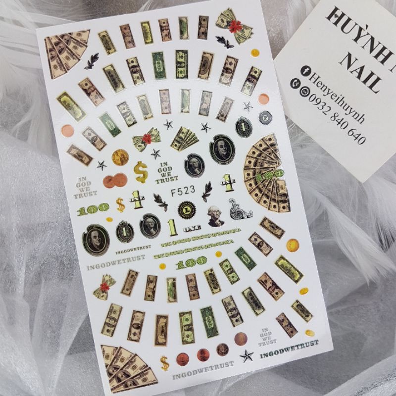 STICKER NAIL DÁN MÓNG MẪU LÁ BÀI-LÁ CỜ- ĐÔ LA SIÊU HOT