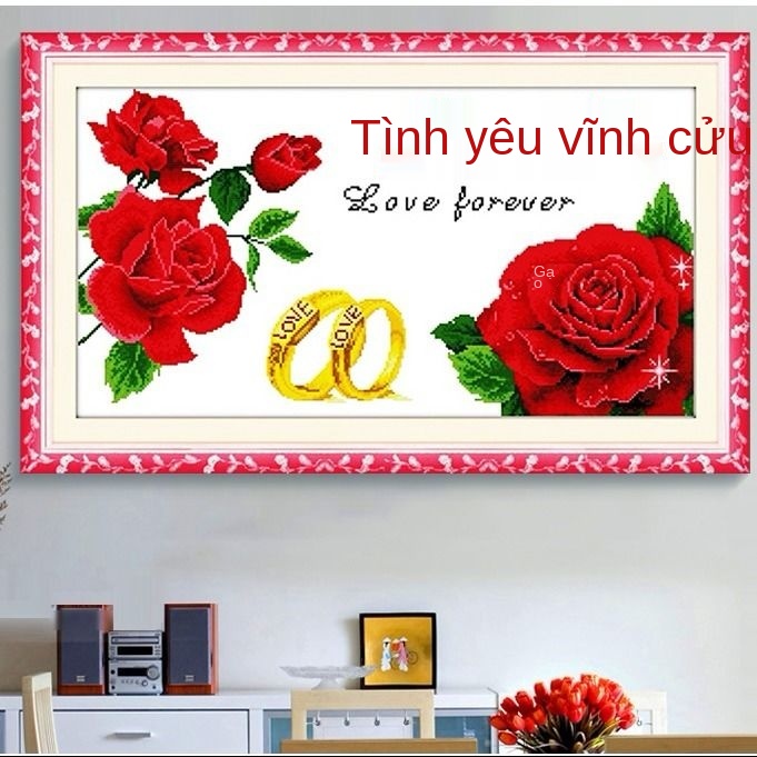 tranh thêu chữ thập hạnh phúc lời hứa tình yêu đích thực vĩnh cửu sợi chỉ hôn nhân vợ chồng mới phòng ngủ nhỏ 2021 tân l