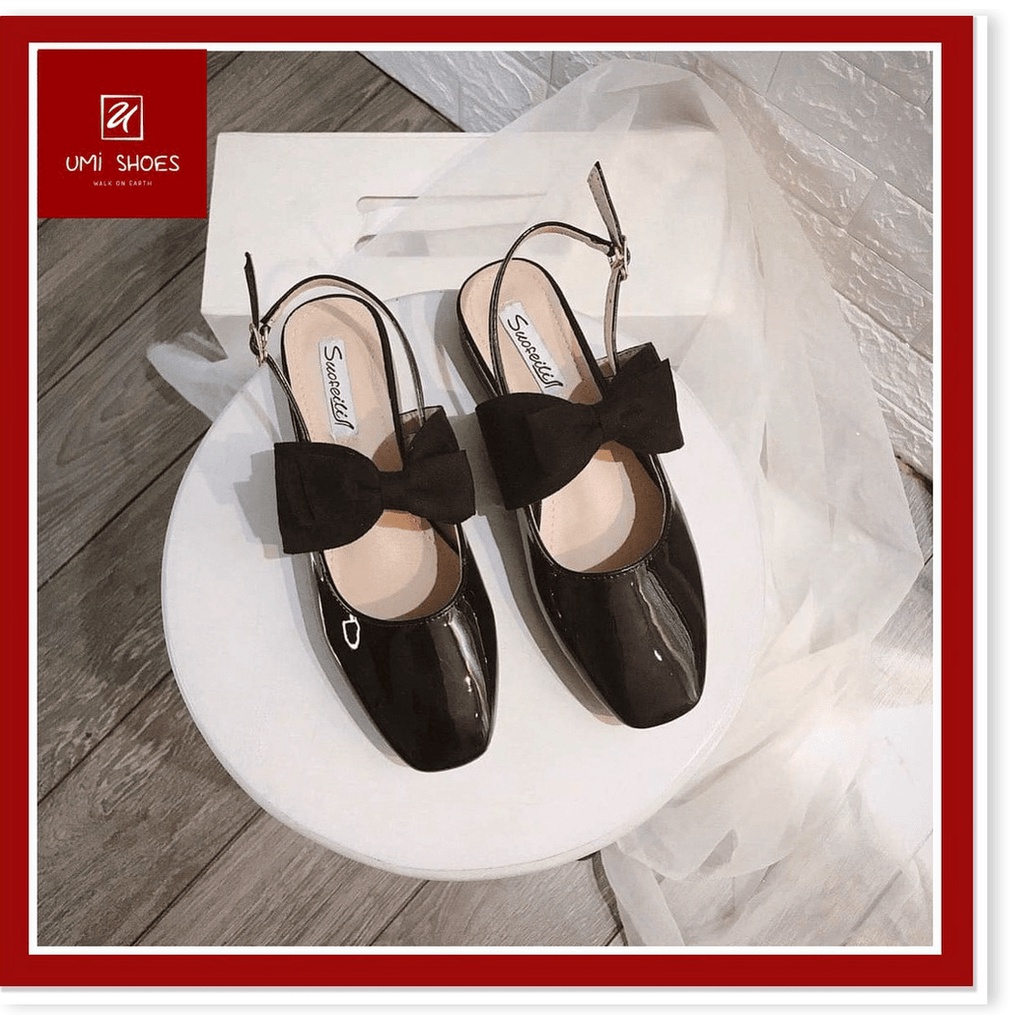 💓 Giày nữ Slingback phối nơ da mềm đơn giản nhẹ nhàng búp bê nữ tính xinh đẹp đế cao 3cm dễ phối đồ mẫu mới trend ღ 𝒮�
