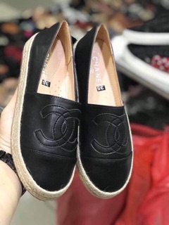 Giày lười đế cói 2cm chữ X da mềm
